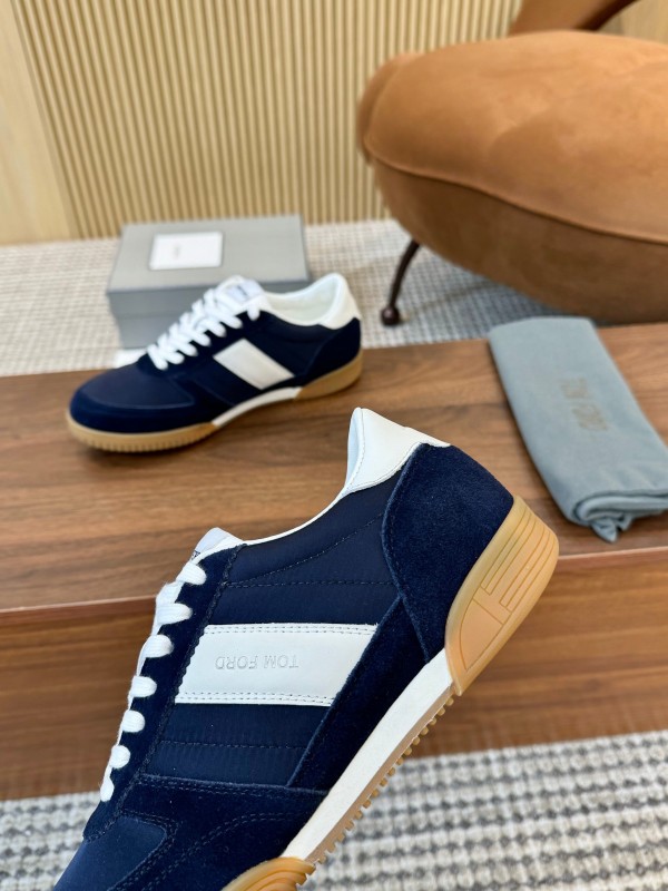 2025 Men TOM FORD Navy White Suede Leather Sneakers LY00360
