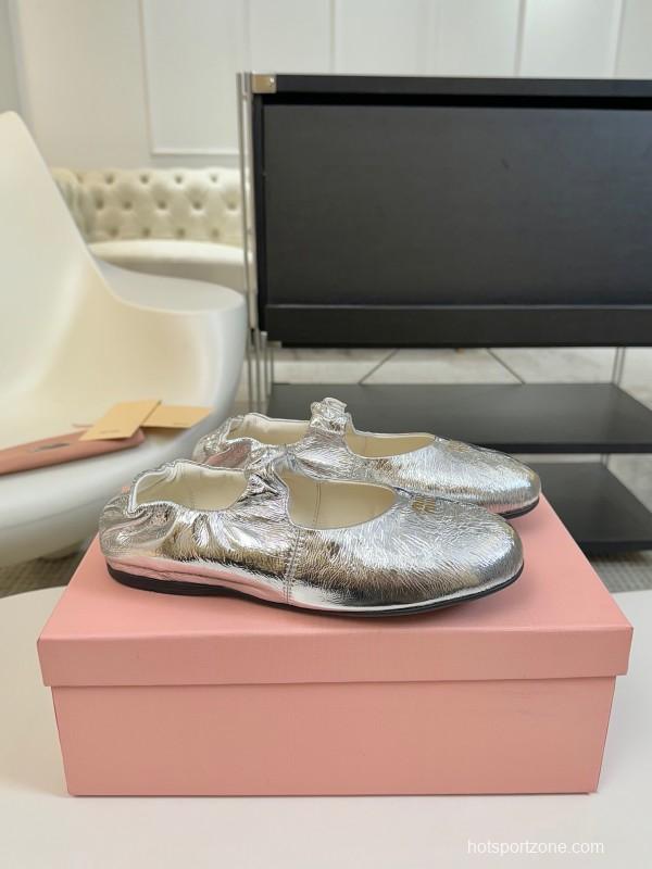 2025 Women Miu Miu Silver Calf Leather Mary Jane KFY00300