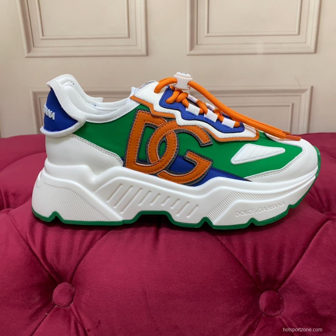 2025 Unisex Dolce & Gabbana Green Blue Orange Leather Lycra Sneakers DG
