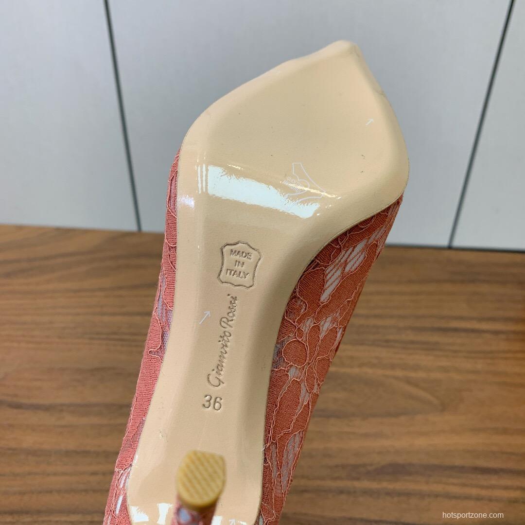 2025 Women Gianvito Rossi Pink Lace Leather Pumps