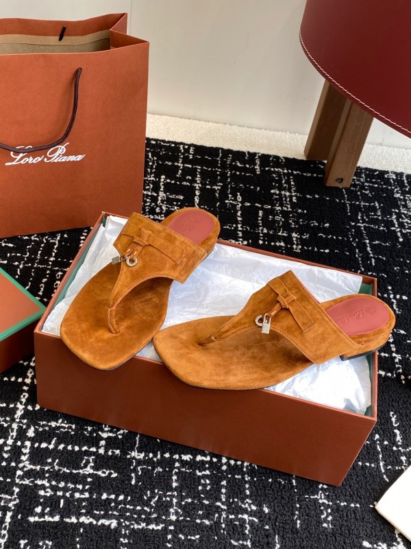 2025 Women Le Parmentier Brown Suede Thong Sandals KFY00280