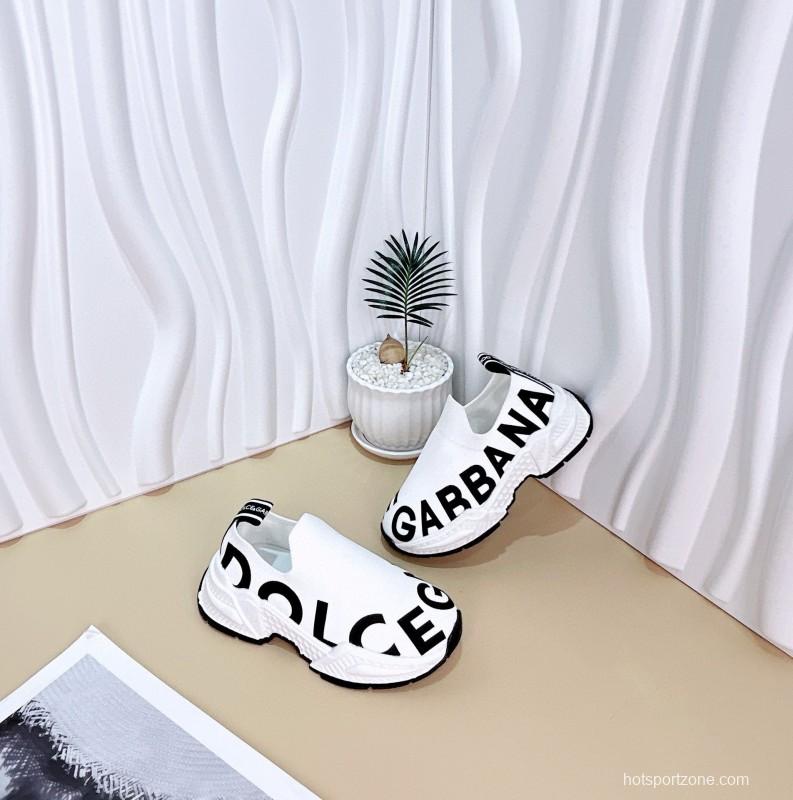 2024 Kids Dolce & Gabbana Pink Black White Fabric Slip-On