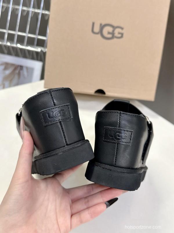 2025 UGG Black Leather Slippers KFY00230