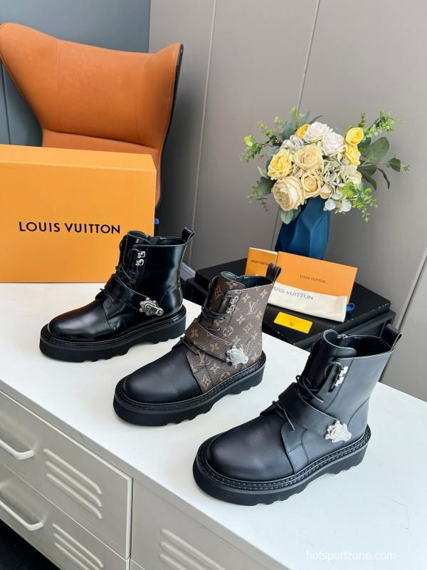 2024 Women Louis Vuitton Black Calfskin Leather Boots MJ00310