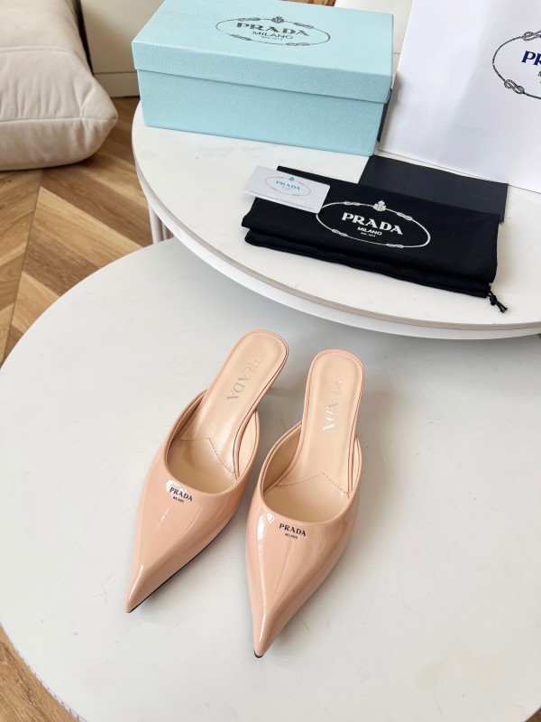 2025 Women Prada Pink Patent Leather High Heel Slip-On LY