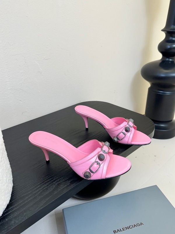 2025 Women Balenciaga Pink Leather High Heel Sandals