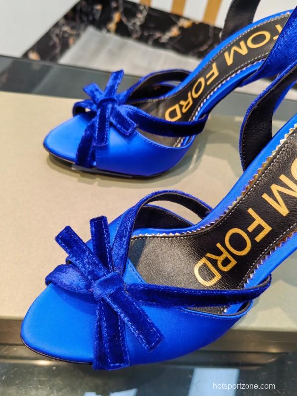 2025 Women TOM FORD Blue Velvet Satin High Heel Slingback KFY00300
