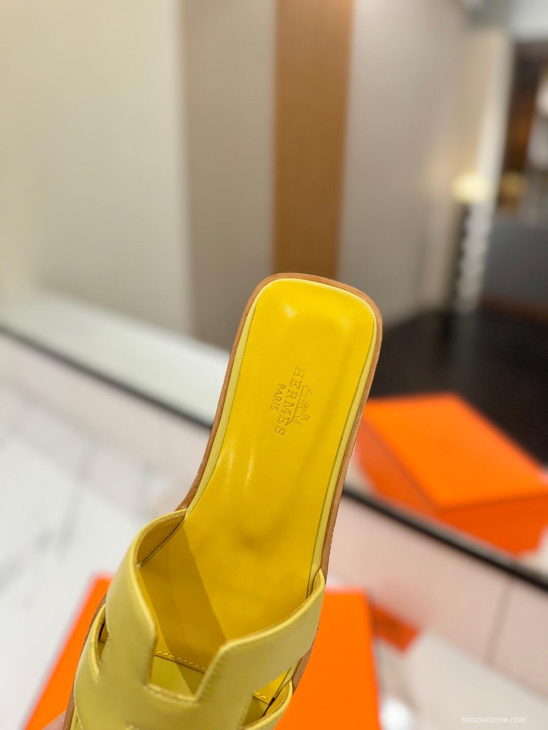 2025 Women Hermès Yellow Leather Slippers