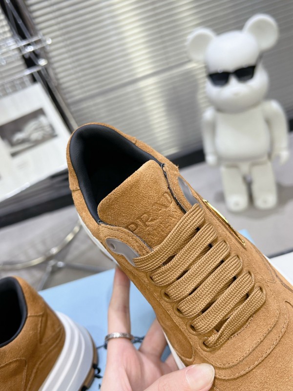 2025 Unisex Prada Brown Suede Leather Sneakers KFY00310