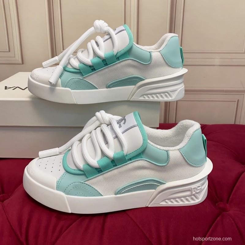 2025 Women Dolce & Gabbana White Mint Leather Mesh Sneakers