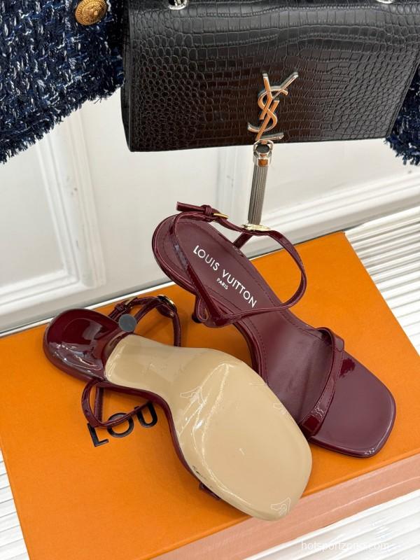 2025 Women Louis Vuitton Burgundy Leather Sandals