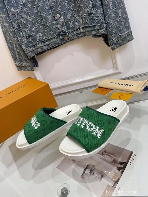 2025 Slippers Louis Vuitton Green Canvas Slippers LY