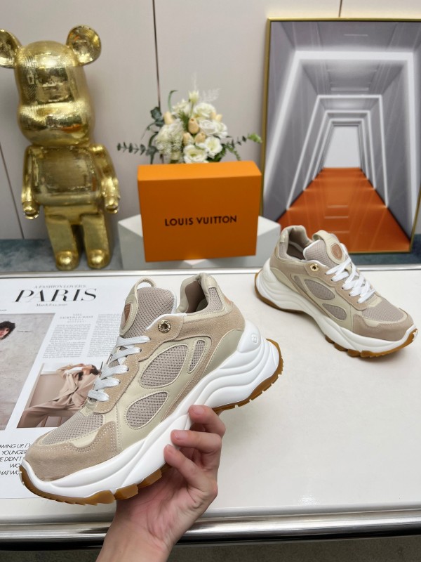 2025 Unisex Louis Vuitton Pink White Black Blue Apricot Leather Tech Fabric Sneakers Monogram Flower LY00340