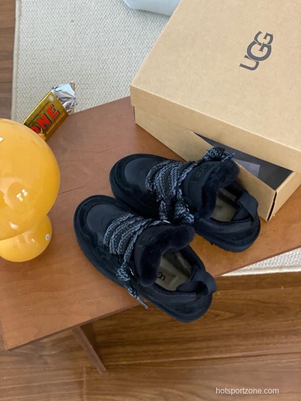 2024 Women UGG Black Knit Suede Sneakers