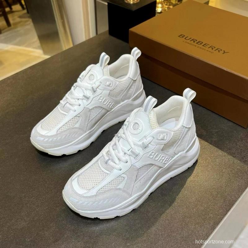 2025 Unisex Burberry White Grey Suede Mesh Sneakers MJ00380