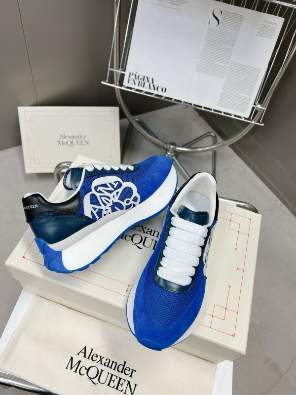 2024 Unisex Alexander McQueen Blue White Leather Suede Sneakers MJ00370