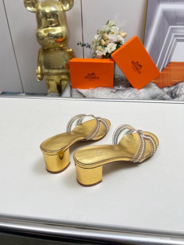 2025 Hermès Gold Leather Slippers MJ00180