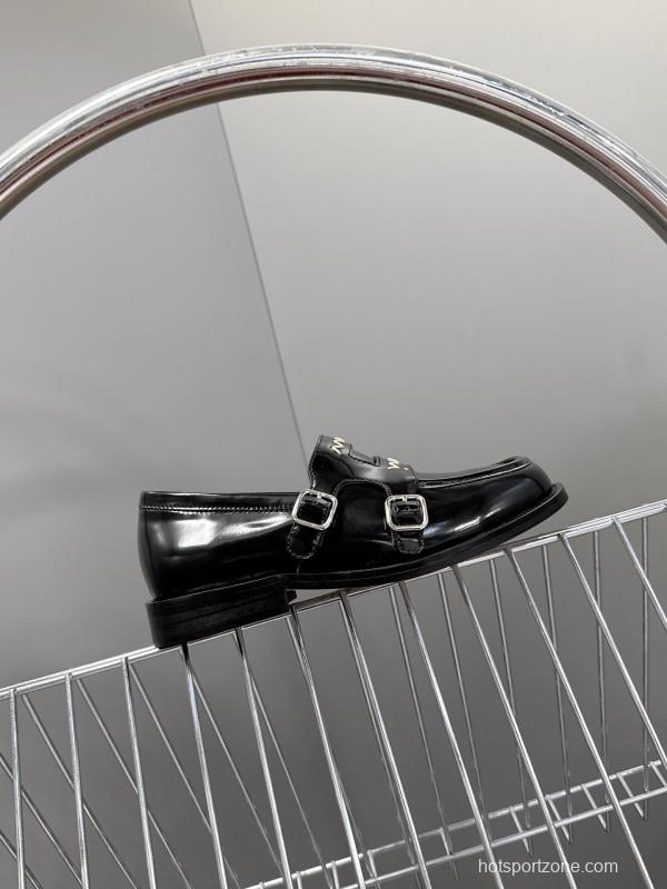 2025 Women Marni Black Leather Loafers KFY00320