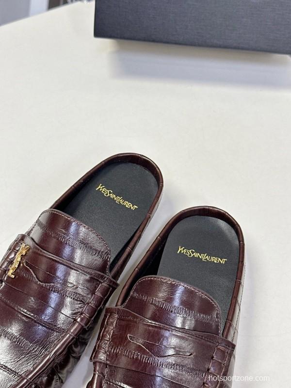 2025 Women Yves Saint Laurent Dark Brown Leather Loafers