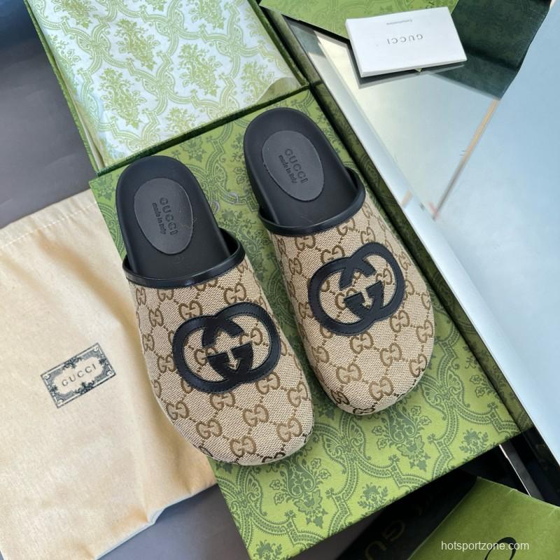 2024 Slippers Gucci beige black fabric mule MJ00280