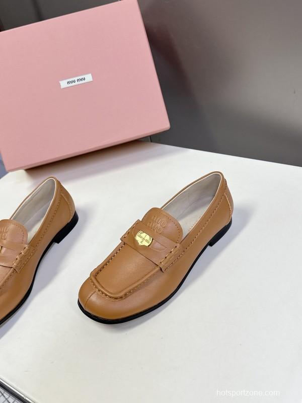 2025 Women Miu Miu Brown Leather Loafers