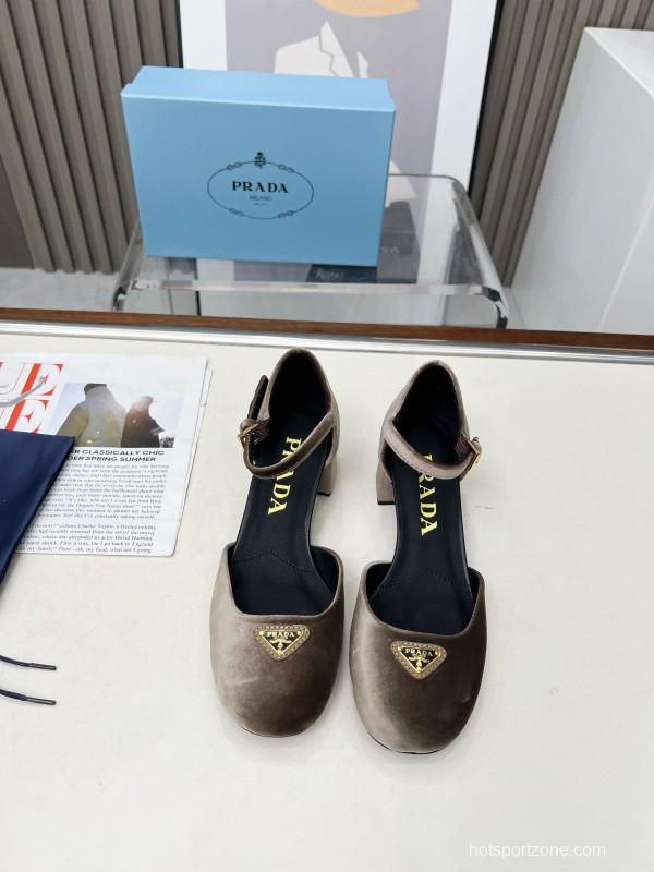 2025 Women Prada Brown Velvet Mary Jane