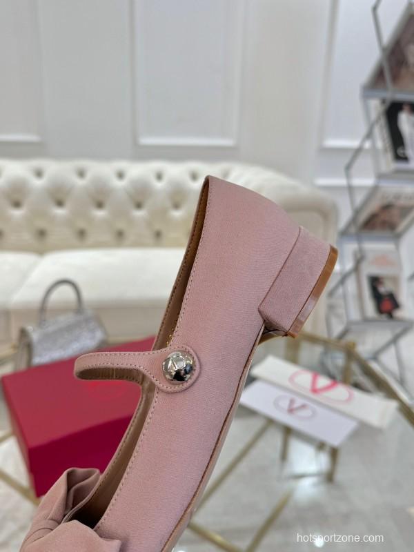 2025 Women Valentino Pink Cotton Mary Jane Bow LY00300