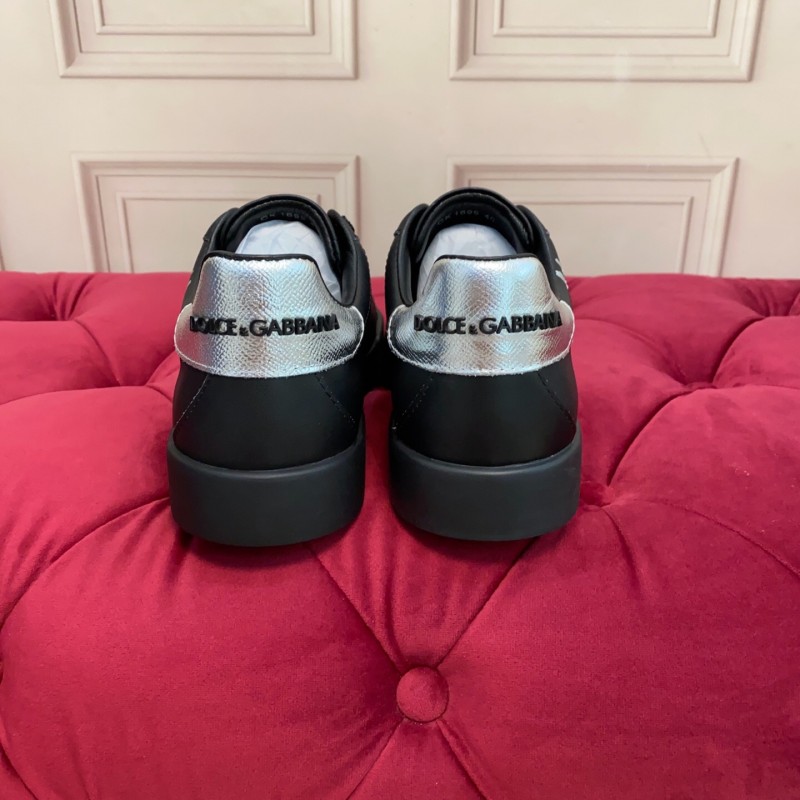 2025 Men Dolce & Gabbana Black Silver Leather Sneakers
