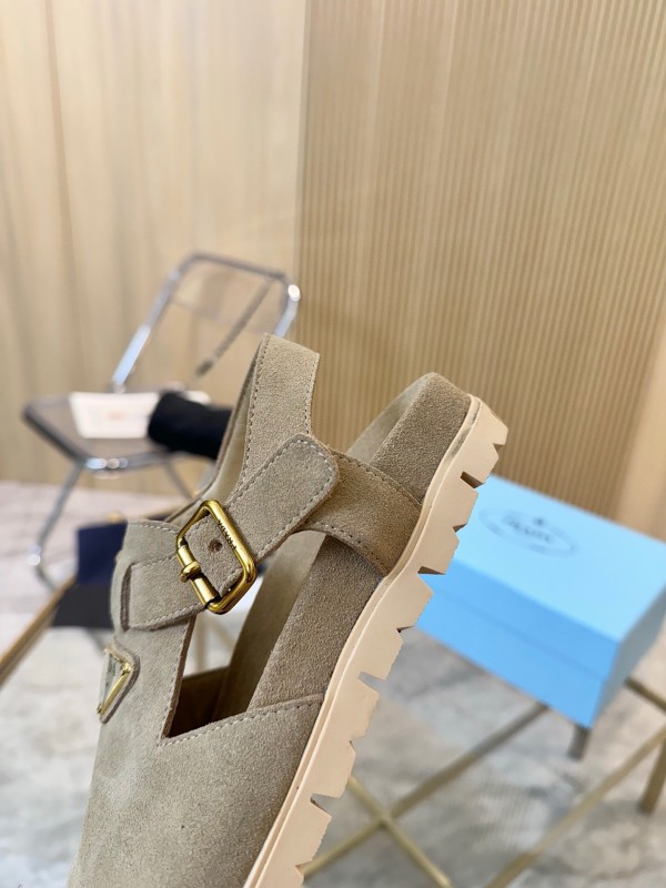 2025 Women Prada Beige Suede Sandals