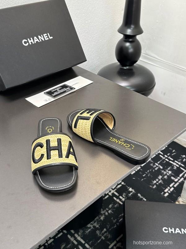 2025 Slippers Chanel Yellow Black Fabric Slide