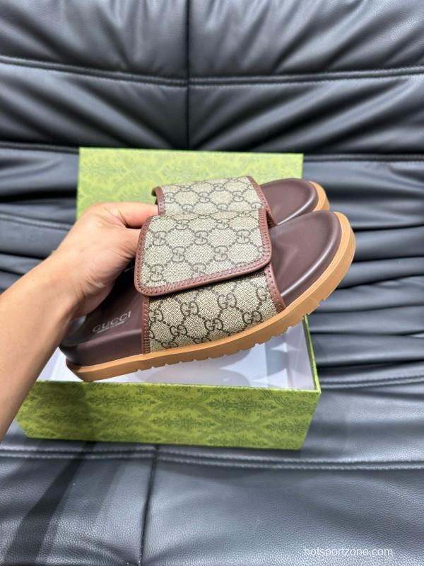 2024 Slippers Gucci Brown Canvas Slippers MJ00200