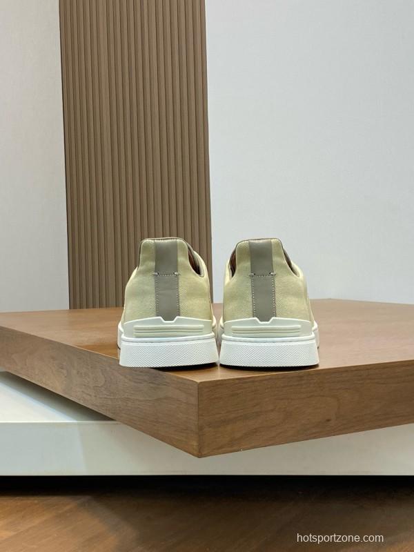 2024 Unisex Ermenegildo Zegna Beige Leather Fabric Sneaker MJ00280