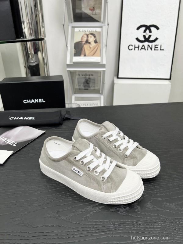 2025 Women Chanel Grey Canvas Leather Casual Sneakers LY00230