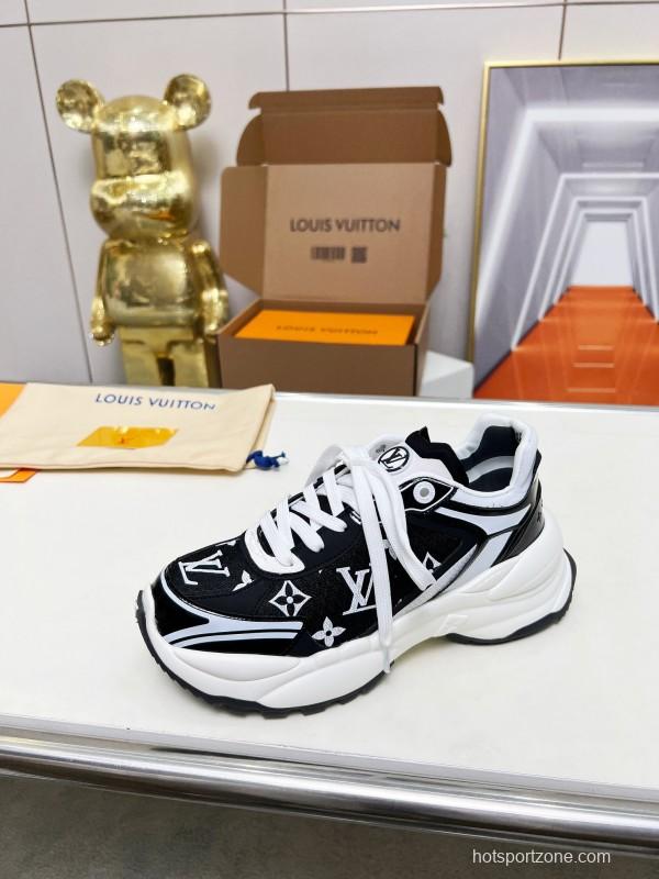 2025 Unisex Louis Vuitton Black White Fabric Leather Sneakers LY00340(F)/LY00341(M)