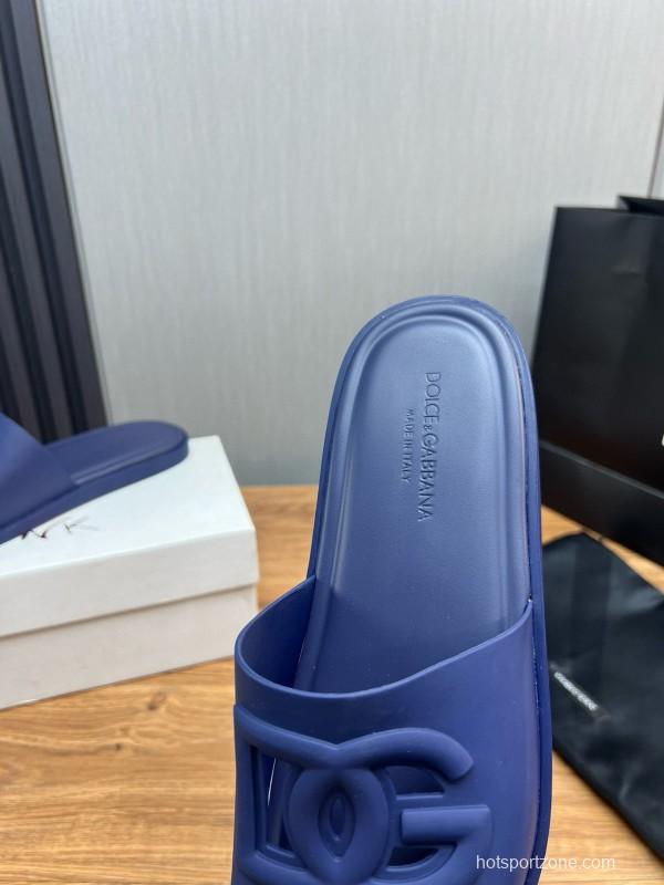 2025 Slippers Dolce & Gabbana Blue Rubber Slippers