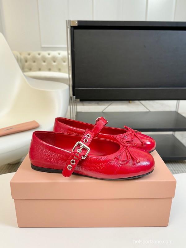 2025 Women Miu Miu Red Leather Mary Jane Buckle KFY00300