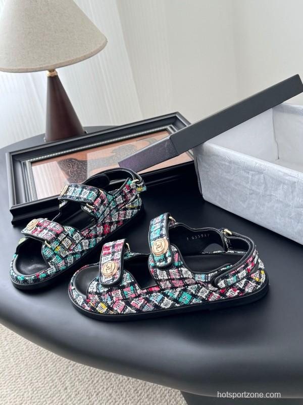 2025 Women Chanel Multicolor Fabric Sandals LY00320