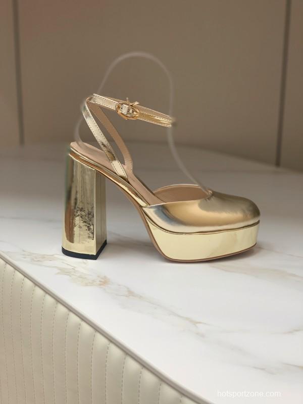 2025 Women Gianvito Rossi Gold Patent Leather Platform Sandals