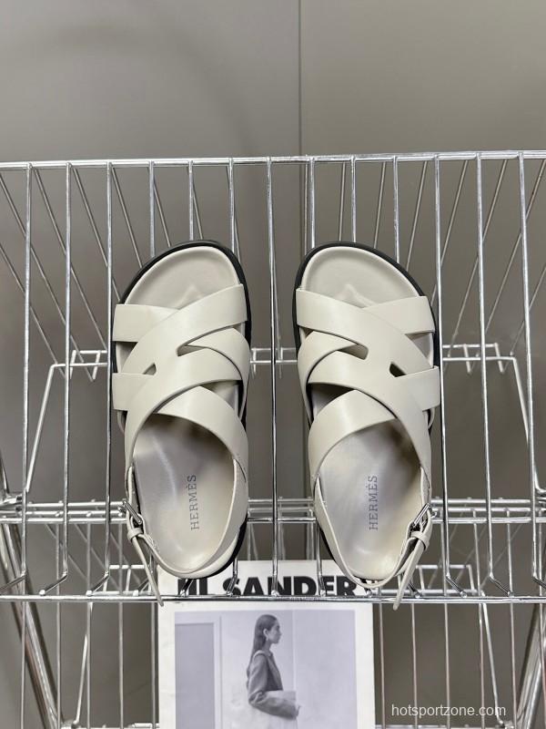 2025 Women Hermès Beige Leather Slippers