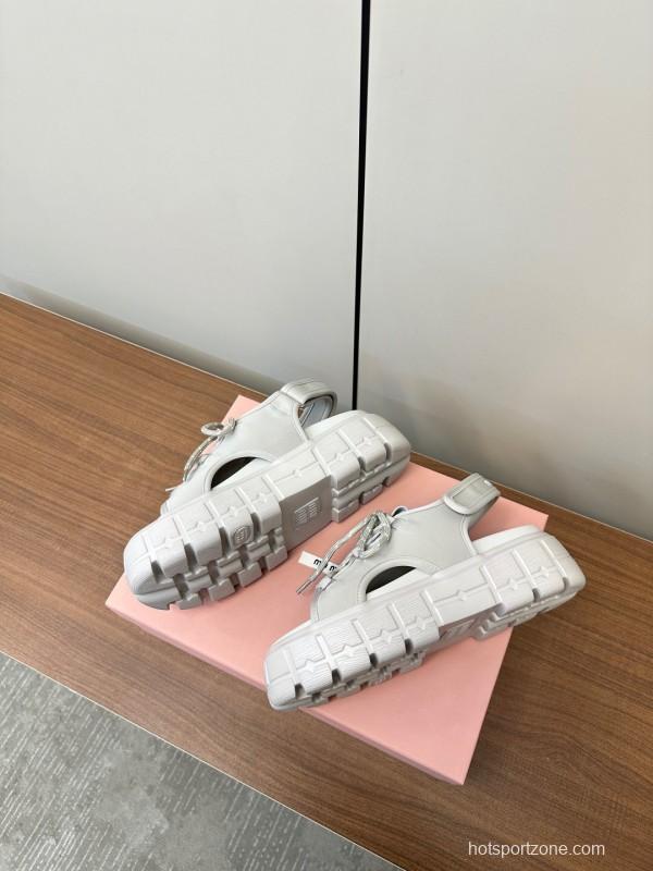 2025 Women Miu Miu White Leather Sandals LY00240