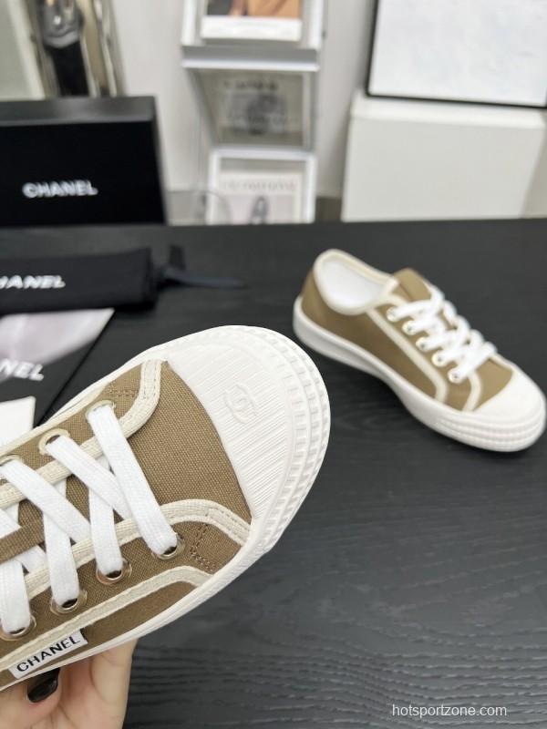 2025 Women Chanel Brown Canvas Sneakers LY00230