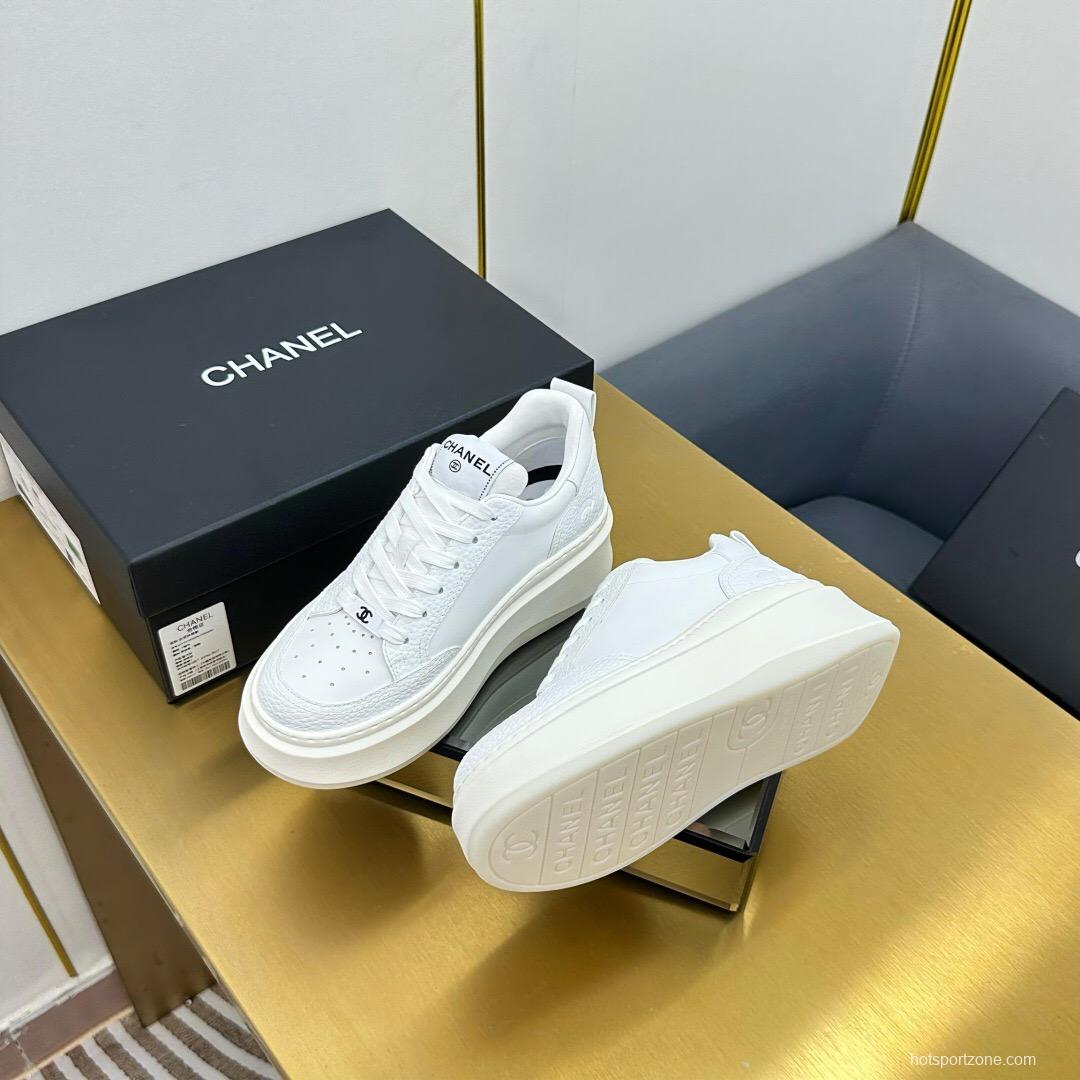 2025 Unisex Chanel White Leather Sneakers Platform Sneakers