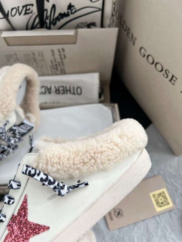 2024 Unisex GGDB White Pink Glitter Suede Leather Fur Slippers MJ00280