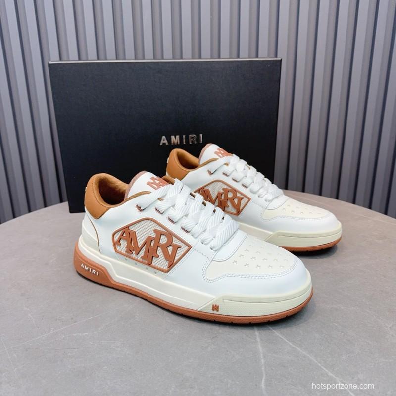 2025 Unisex Amiri White Brown Leather Sneakers MJ00360