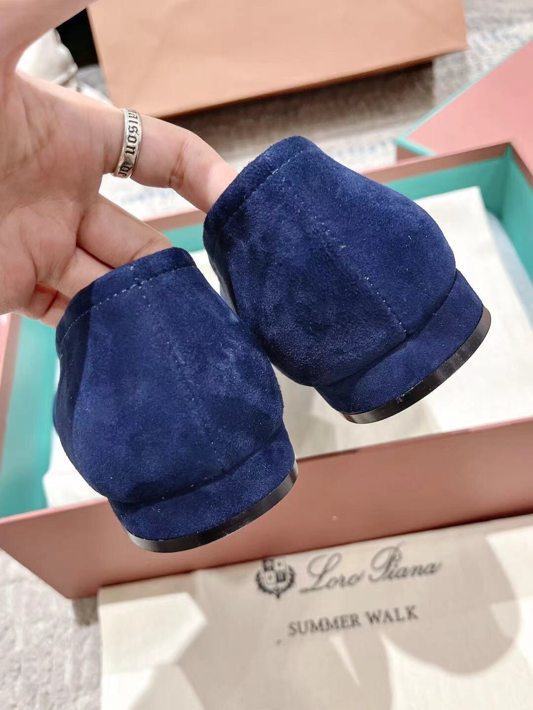 2025 Women LP Navy Suede Ballet Flats