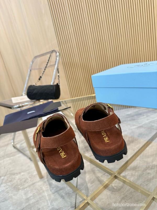 2025 Women Prada Brown Suede Sandal LY00280