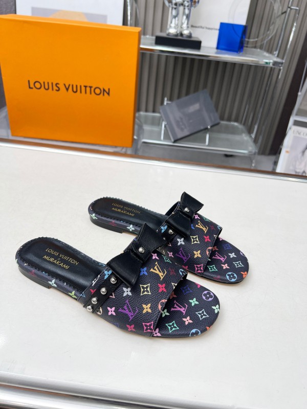 2025 Women Louis Vuitton Multicolor Leather Slippers Monogram LY00200