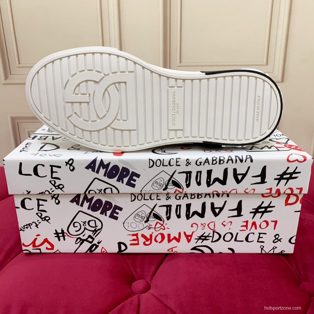 2025 Women Dolce & Gabbana White Leopard Print Leather Sneakers LY00300