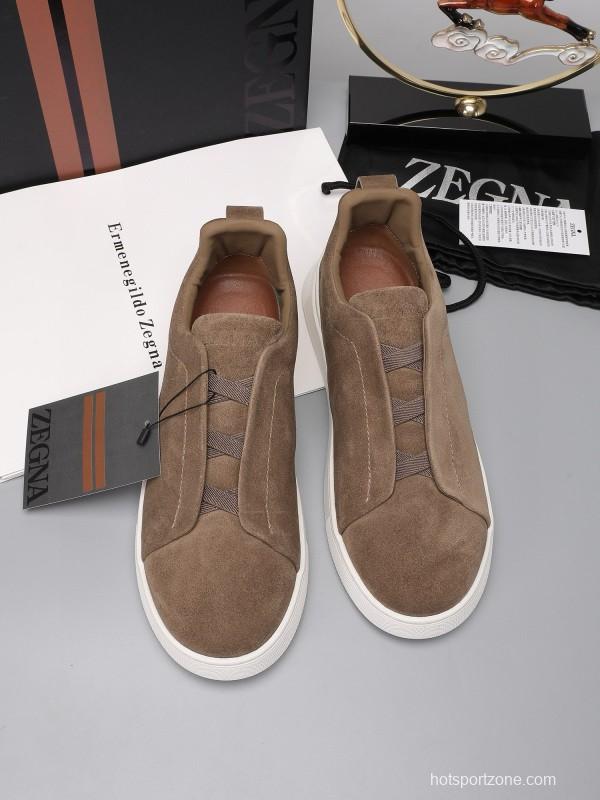 2024 Men Ermenegildo Zegna Brown Suede Sneakers MJ00240