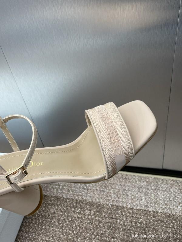 2025 Women Dior Beige Calfskin Heel Embroidery KFY00280